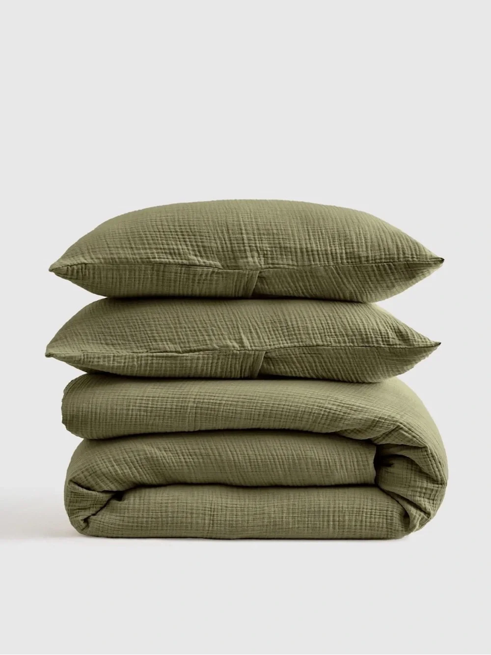 NWOT Airy Gauze Organic Cotton Olive Green Duvet Set King/CalKing 170 Retail